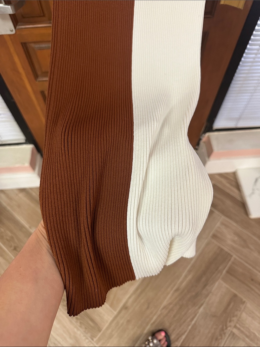 Staud Ribbed Button-Front Midi Dress in White & Brown size S - Picture 6 of 7